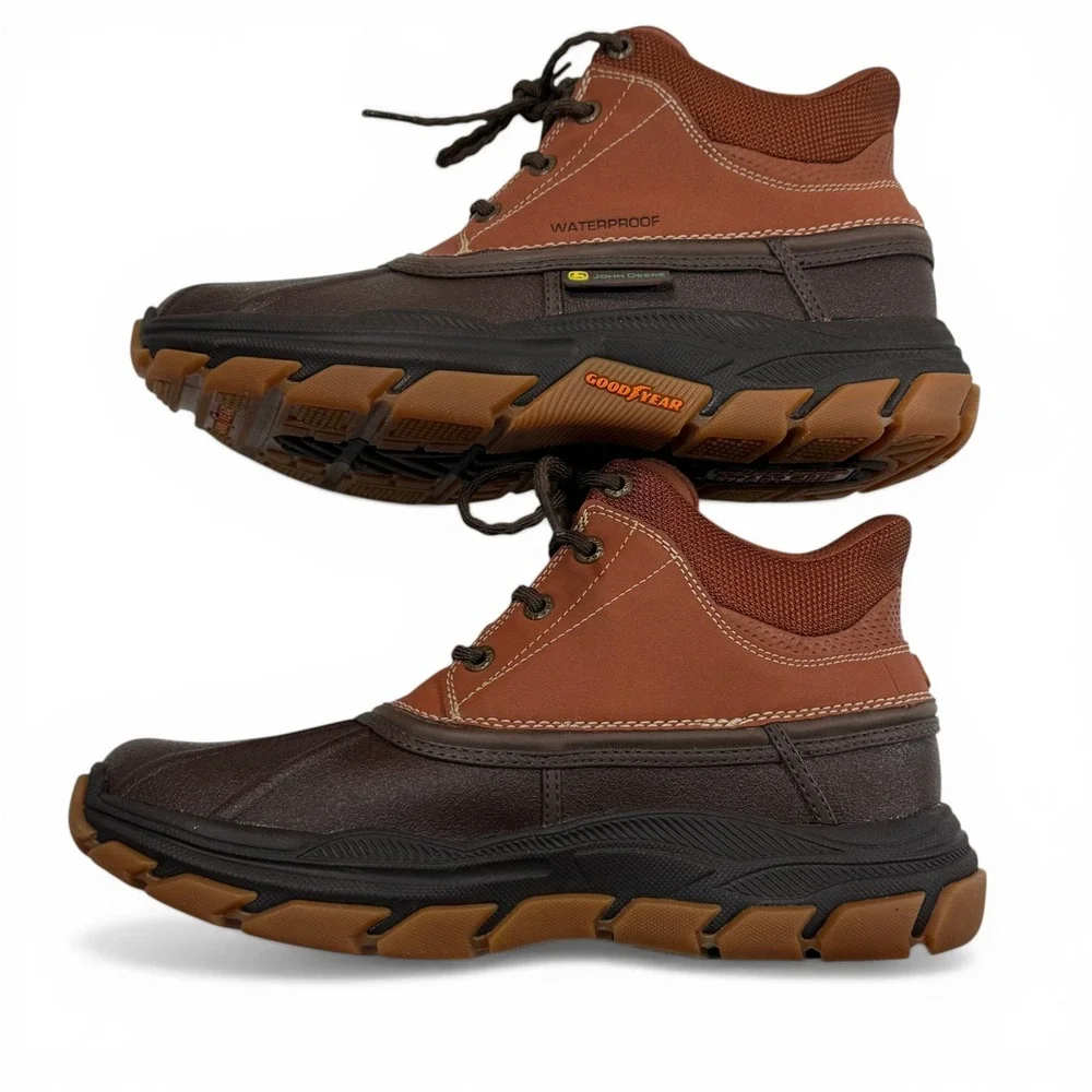 John Deere Skechers Slip-ins Waterproof Duck Boots Mens 8.5‎ Brown 256026 NWOB